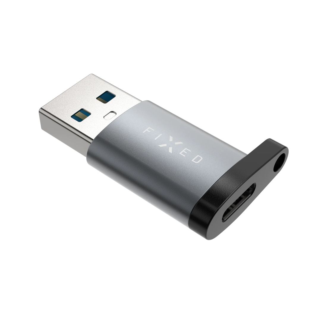 FIXED alumínium USB-C - USB-A adapter szürke
