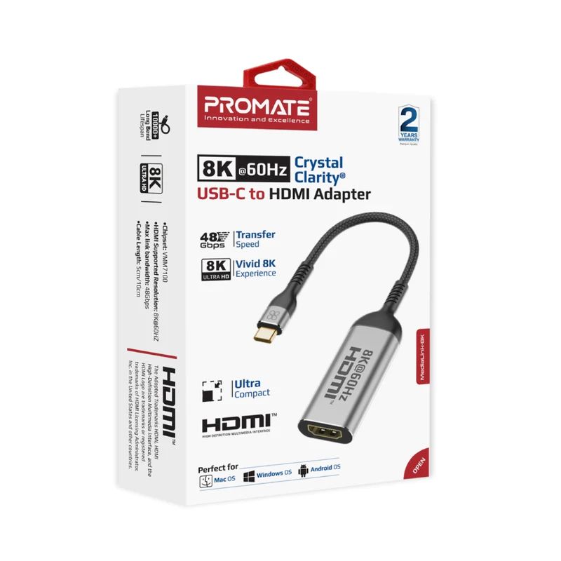 Promate  MediaLink-8K 8K@60Hz CrystalClarity USB-C to HDMI Adapter