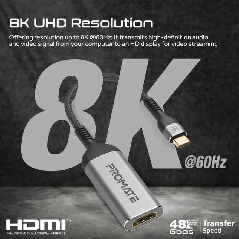 Promate  MediaLink-8K 8K@60Hz CrystalClarity USB-C to HDMI Adapter