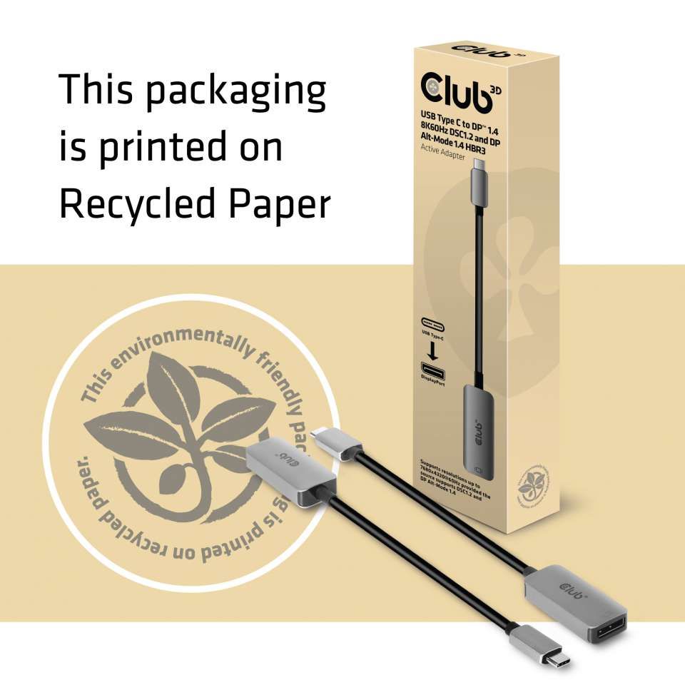 Club3D USB Type C to DisplayPort adapter cable Grey