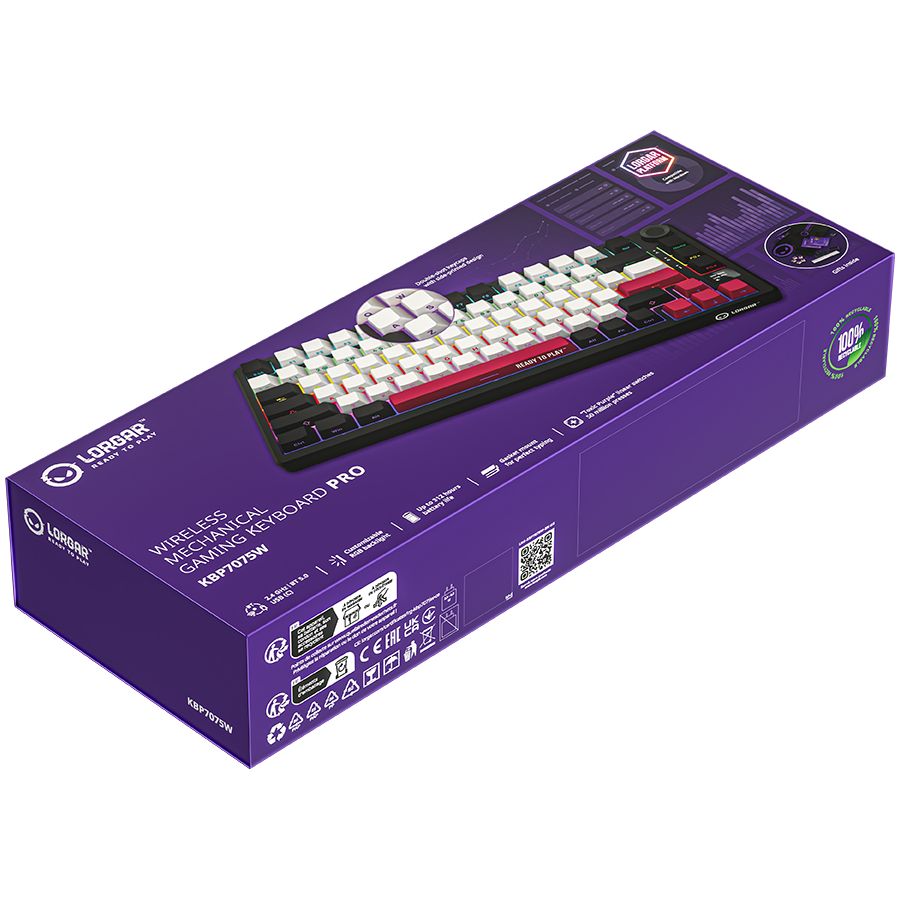 LORGAR KBP7075W Gaming Wireless Bluetooth Mechanical Keyboard Black/Red US