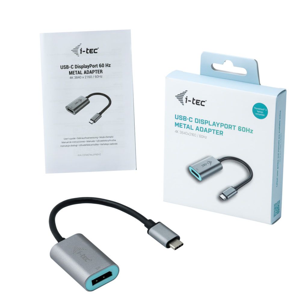 I-TEC USB-C to Metal Display Port 4K/60Hz adapter cable Grey