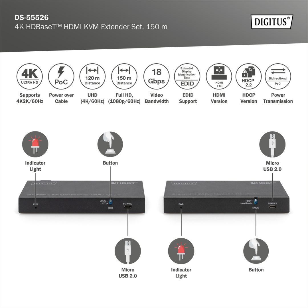 Digitus HDBaseT KVM Extender Set 15m