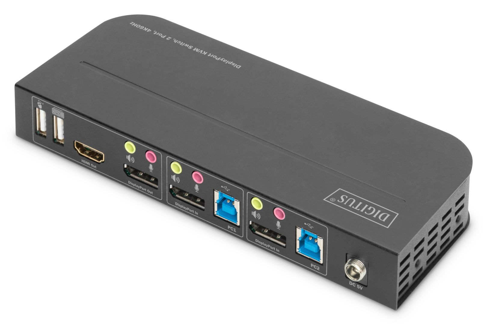Digitus KVM Switch 2-Port 4K60Hz 2 x DP in 1 x DP/HDMI out Black