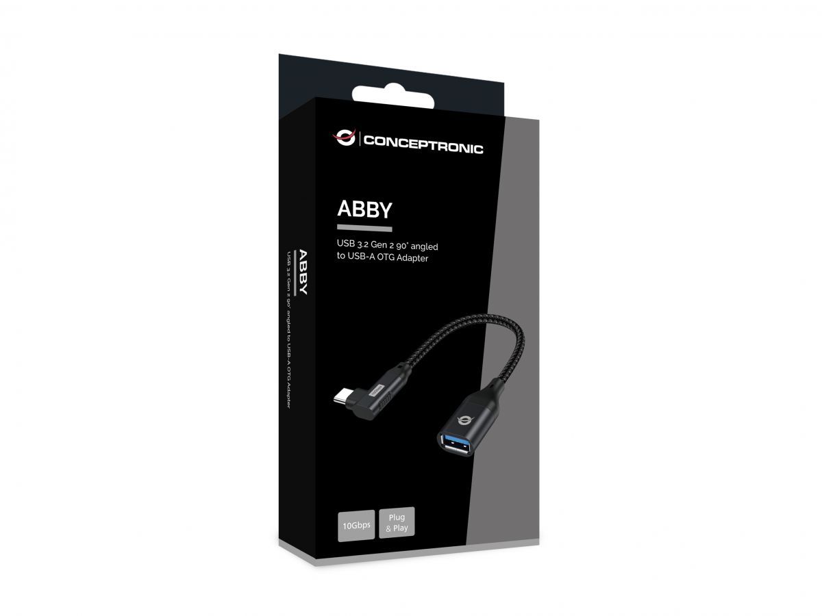 Conceptronic  ABBY19B USB-C 90° angled to USB-A OTG Adapter Black