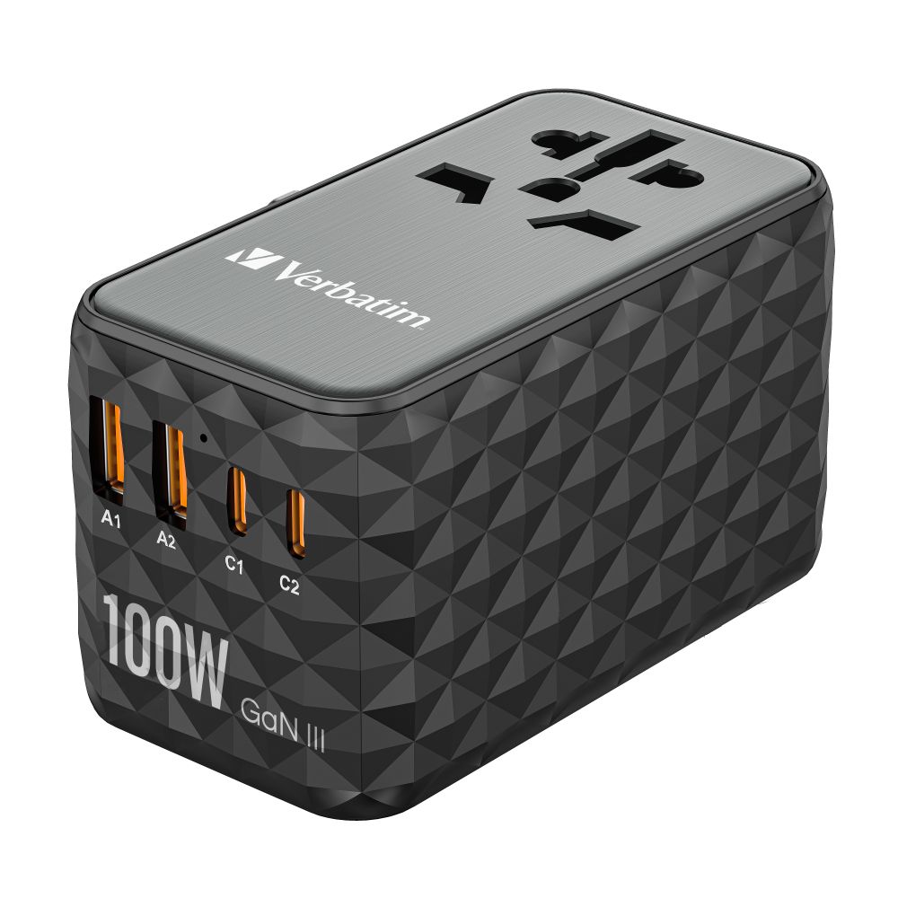 Verbatim GaN III Universal Travel Adapter UTA-06  with 2 x USB-C PD & QC 4+ & 2 x USB-A QC 3.0 ports