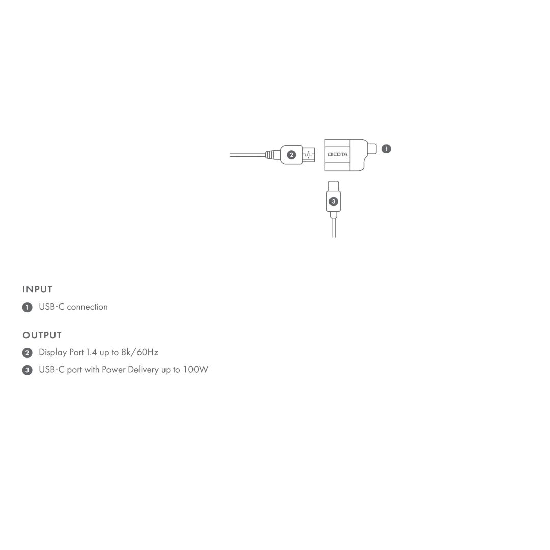 Dicota Dicota USB-C to Display Port Mini Adapter with PD (8k/100W) Grey