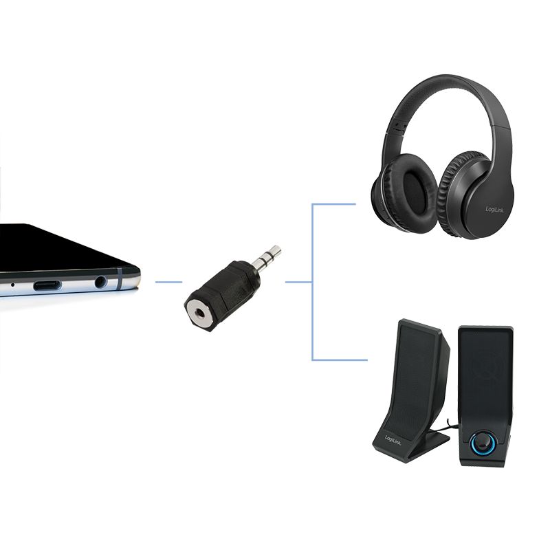 Logilink Audio adapter, 3.5 mm 3-Pin/M to 2.5 mm 3-Pin/F Black