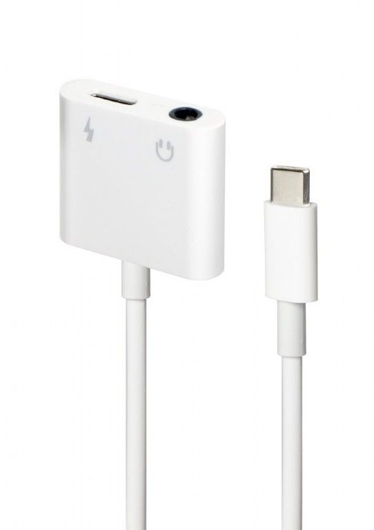 Gembird A-CM-3.5FP-01  USB type-C plug to stereo 3.5 mm audio adapter cable with extra power socket white
