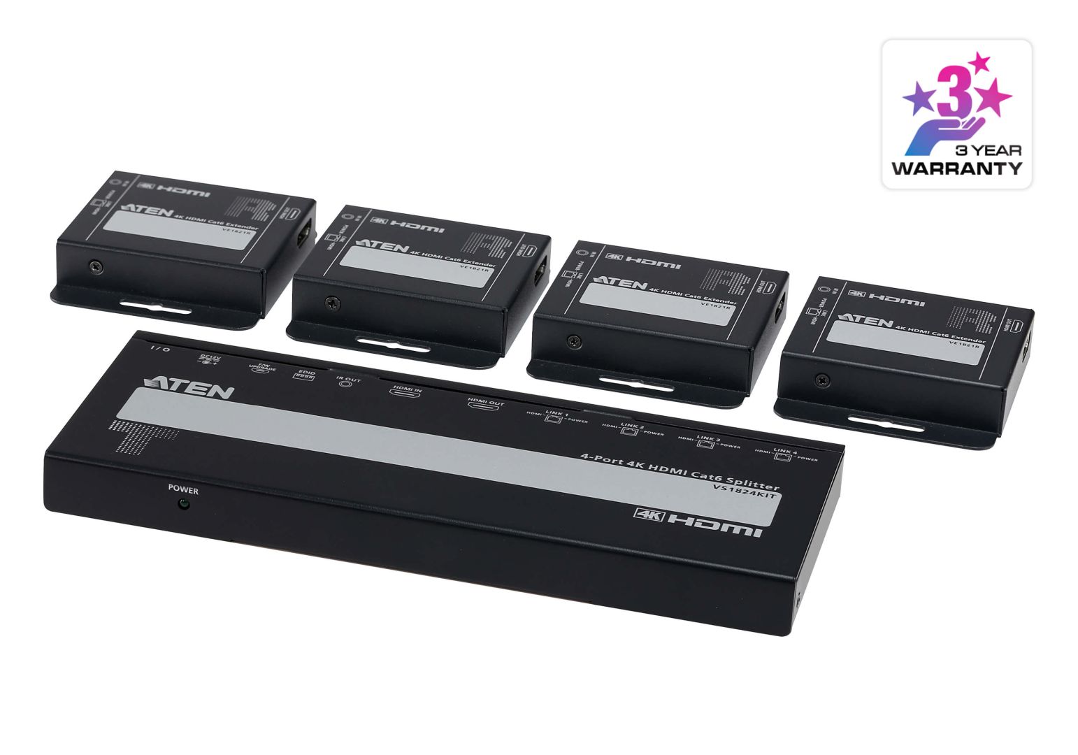 ATEN VS1824KIT 4-Port 4K HDMI Cat 6 Splitter with Receivers