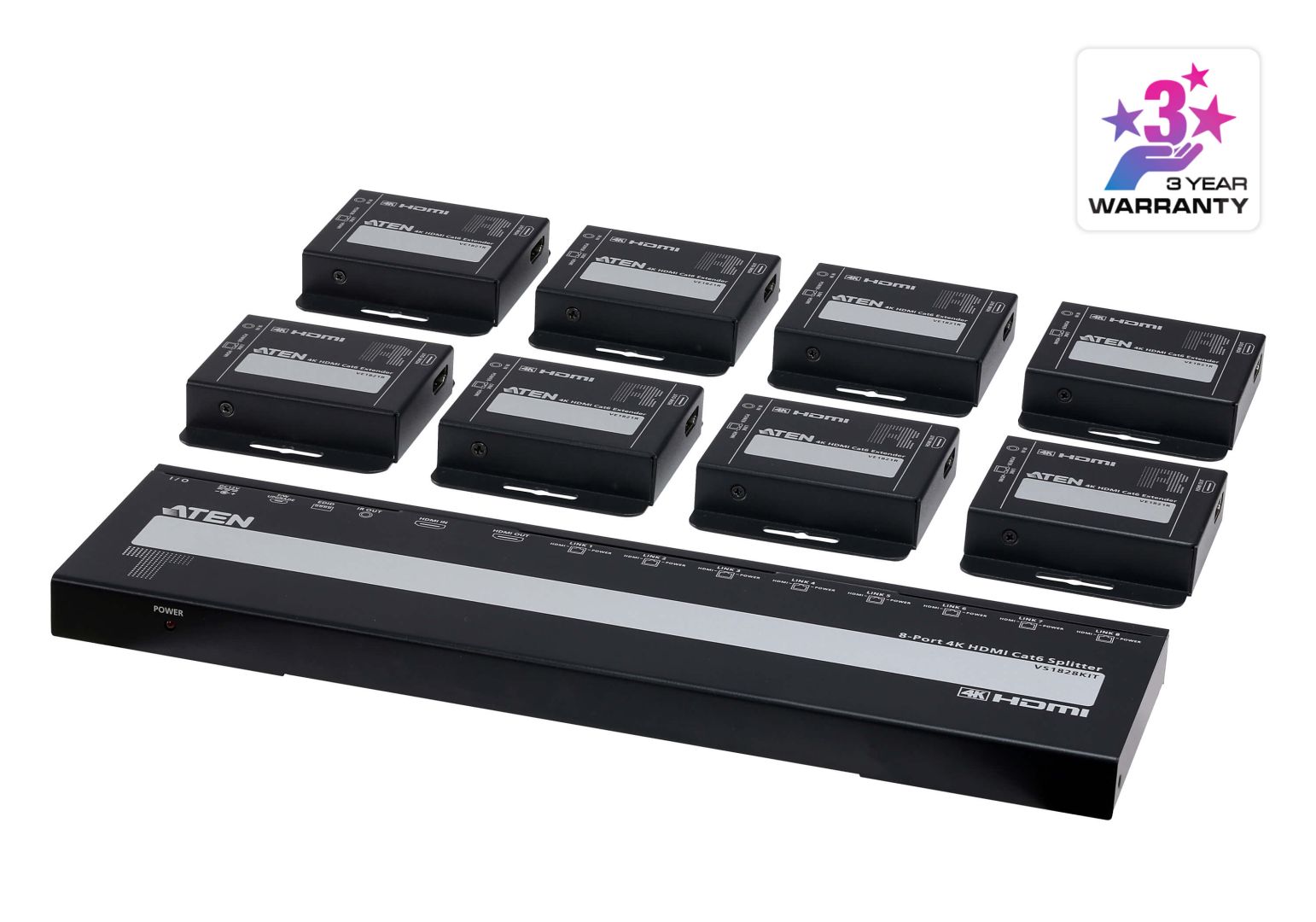 ATEN VS1828KIT 8-Port 4K HDMI Cat 6 Splitter with Receivers