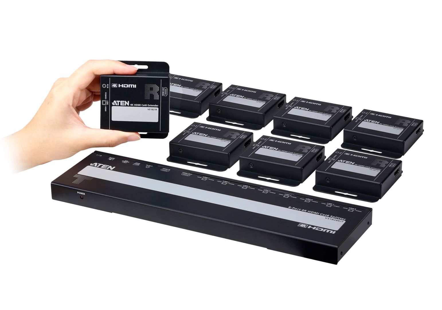 ATEN VS1828KIT 8-Port 4K HDMI Cat 6 Splitter with Receivers