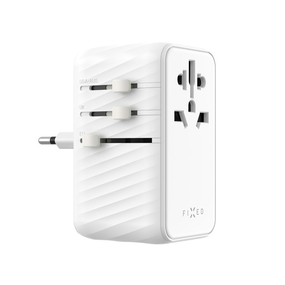 FIXED Voyager utazó adapter 4xUSB-C/1xUSB GaN 85W, fehér