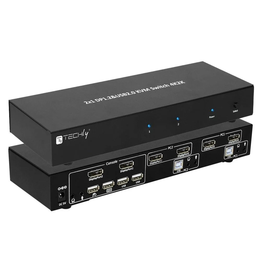TECHLY  IDATA DP-KVM2 2-Port DisplayPort1.2 Dual-Monitor KVM Switch