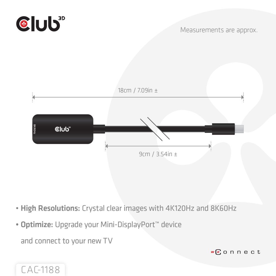 Club3D Mini DisplayPort 1.4 to HDMI 8K60Hz M/F Adapter Black