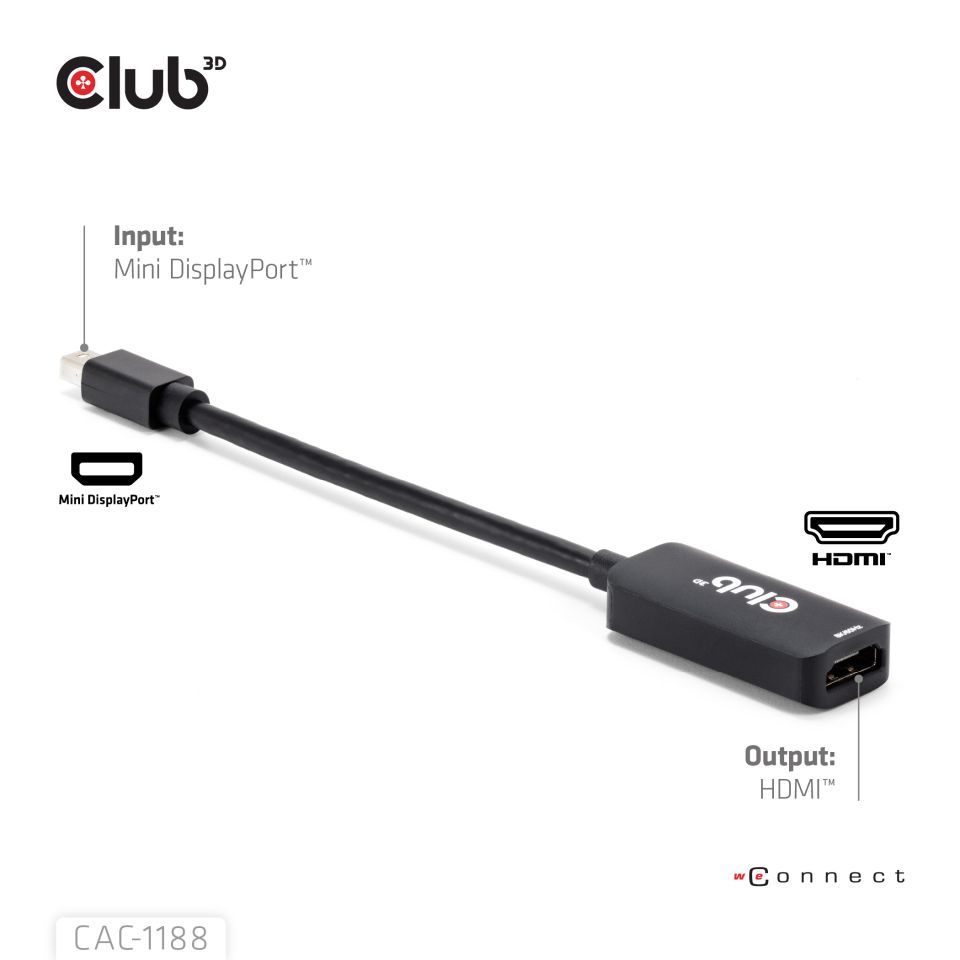 Club3D Mini DisplayPort 1.4 to HDMI 8K60Hz M/F Adapter Black