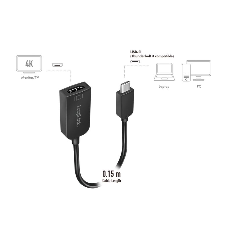 Logilink USB Type-C adapter C/M to HDMI-A/F 4K/30 Hz 0,15m Black
