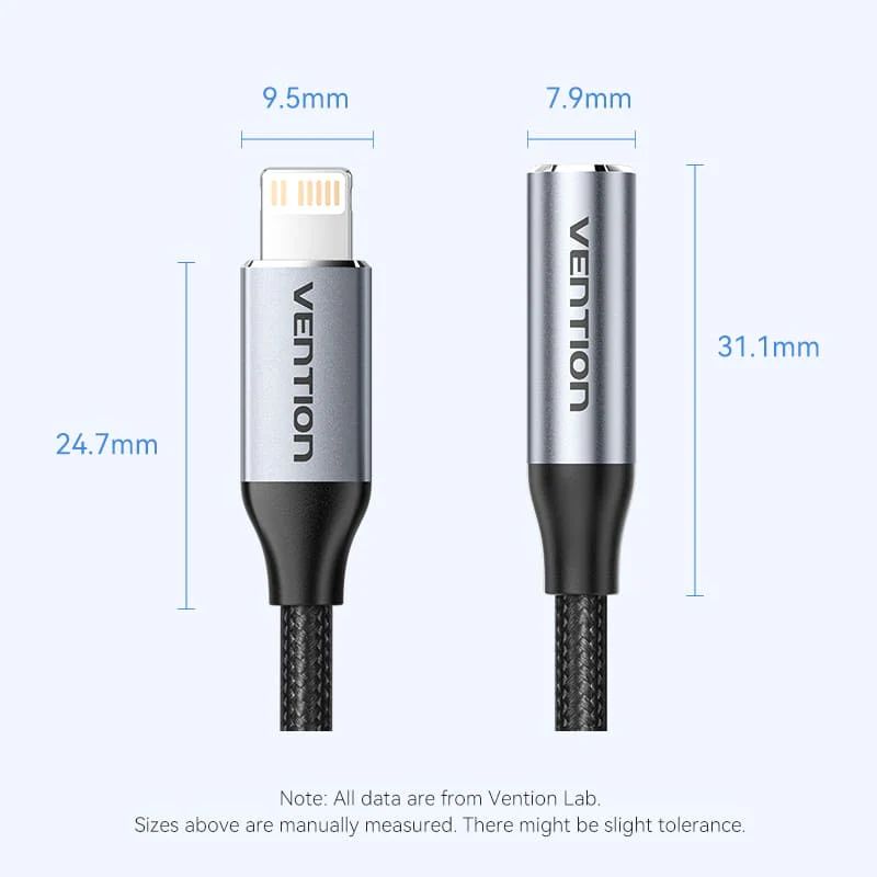 Vention Cotton Braided Lightning Male to 3,5mm Earphone Jack Adapter Aluminum Alloy Type