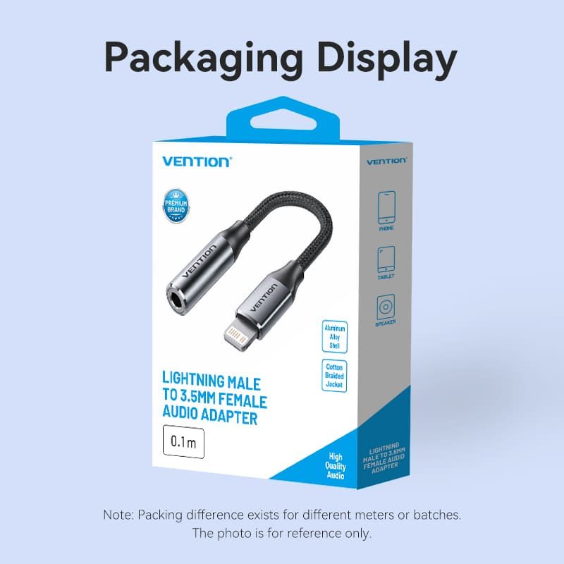 Vention Cotton Braided Lightning Male to 3,5mm Earphone Jack Adapter Aluminum Alloy Type