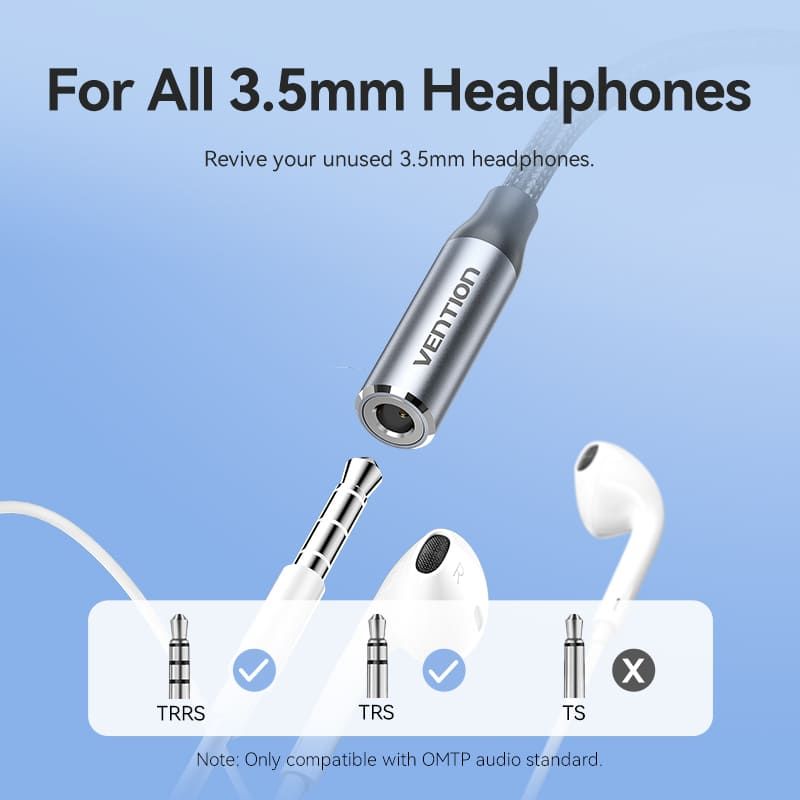 Vention Cotton Braided Lightning Male to 3,5mm Earphone Jack Adapter Aluminum Alloy Type