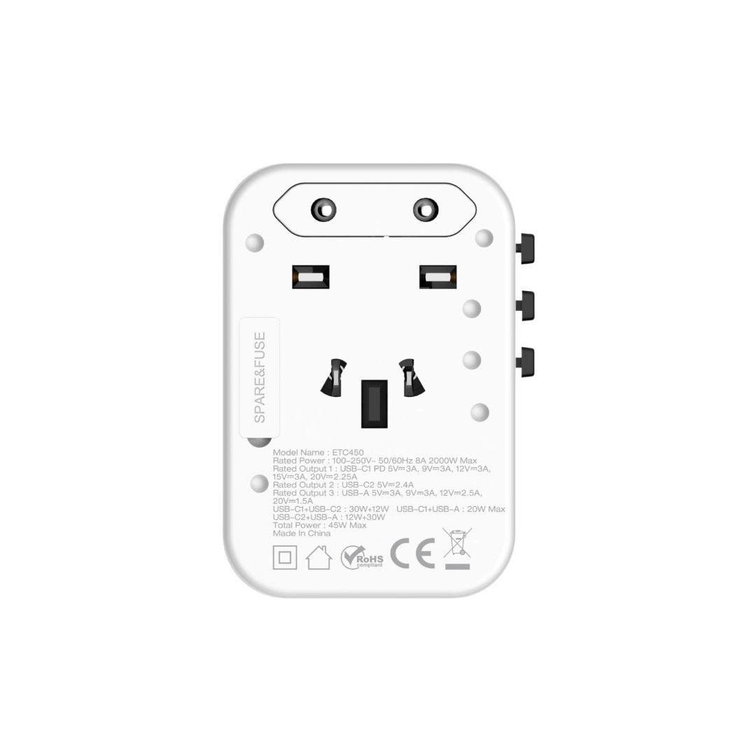 Energizer ETC450 45W Dual USB-C & USB-A Travel Charger White