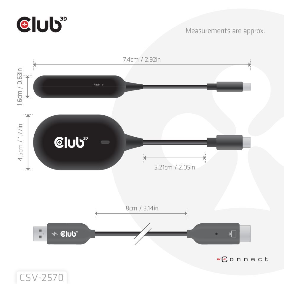 Club3D Wireless USB-C to HDMI Transmitter and Receiver FullHD 25m range Black