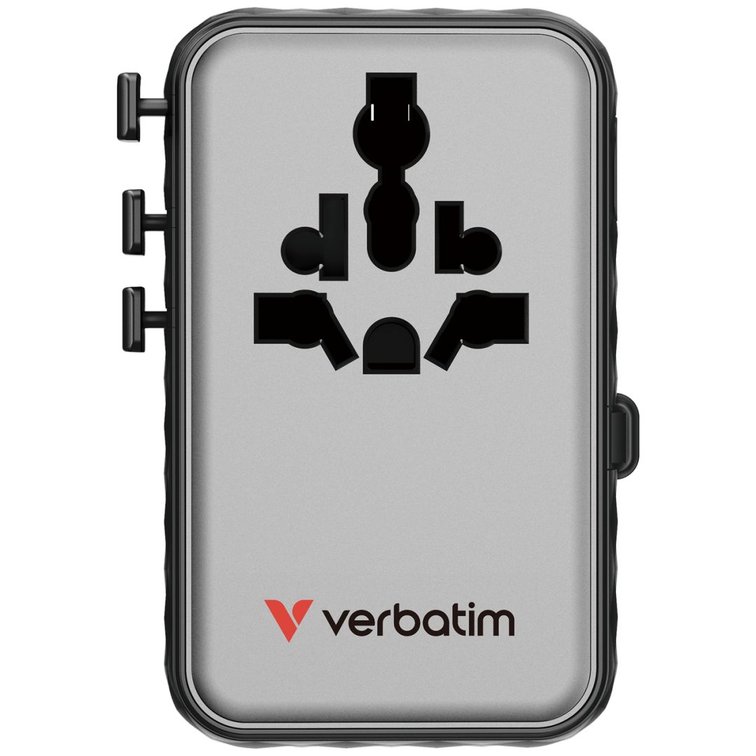 Verbatim Charge 'n' Travel 100W GaN III Universal Travel Adapter with Retractable USB-C Cable Black