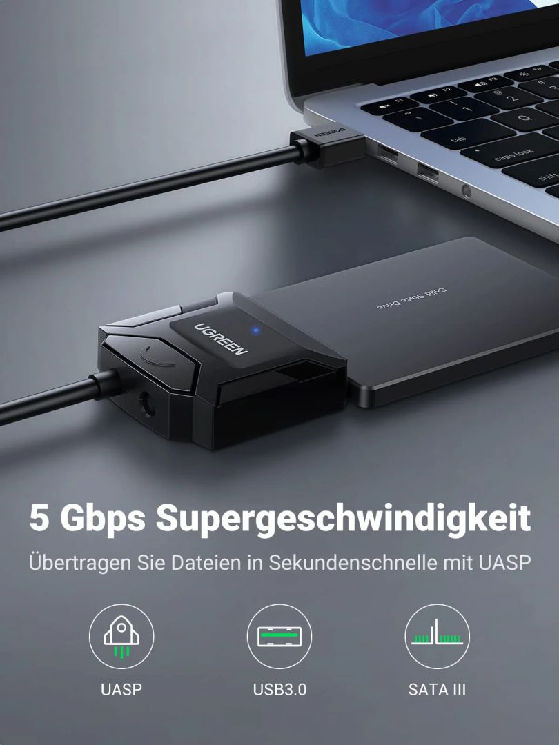 UGREEN USB3.0 to SATA Cable with UASP HDD/SSD Adapter Black