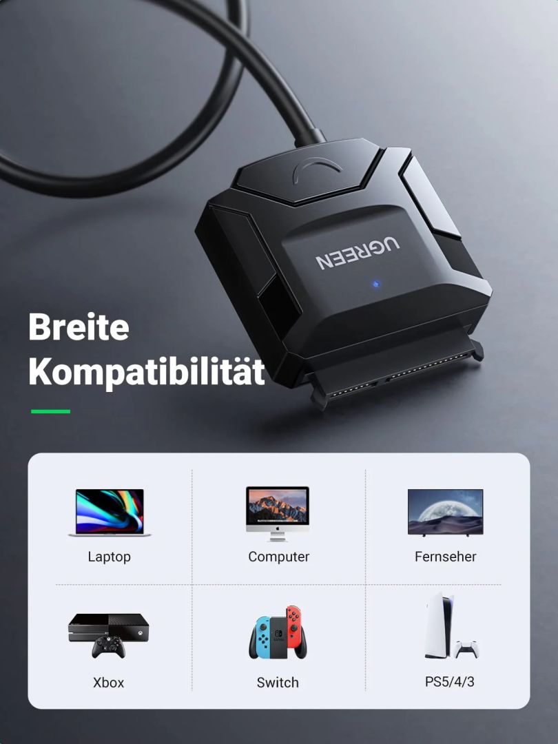 UGREEN USB3.0 to SATA Cable with UASP HDD/SSD Adapter Black