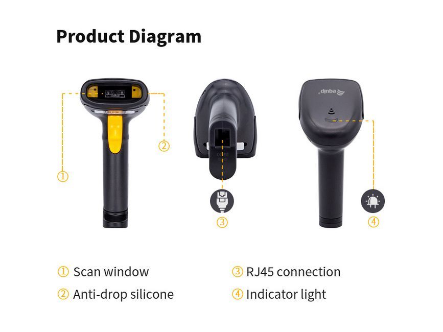EQuip USB 1D Barcode Scanner with Stand Vonalkódolvasó Black