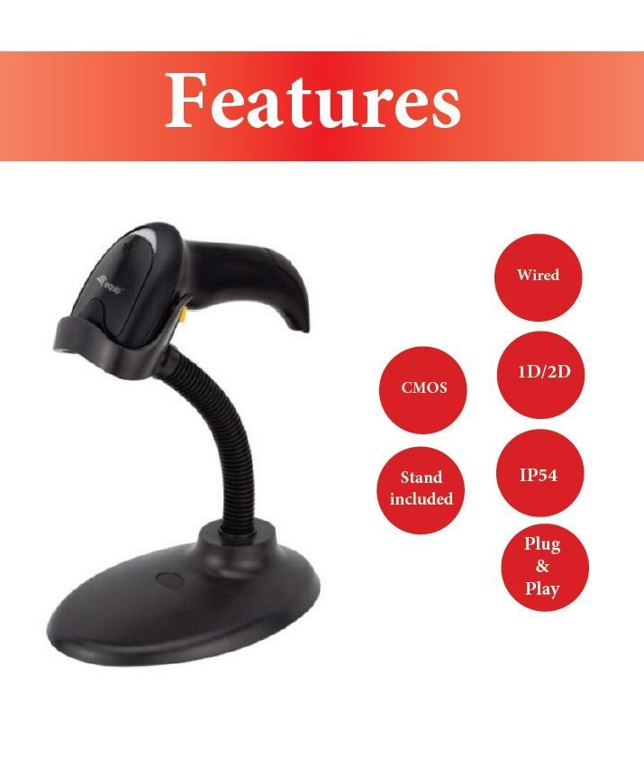 EQuip USB 1D/2D Barcode Scanner with Stand Vonalkódolvasó Black