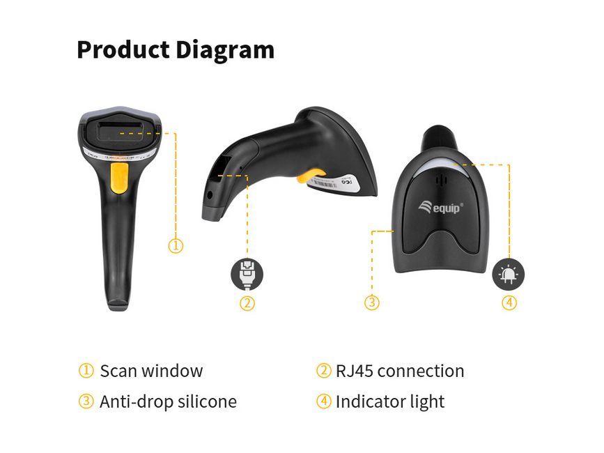 EQuip USB 1D/2D Barcode Scanner with Stand Vonalkódolvasó Black