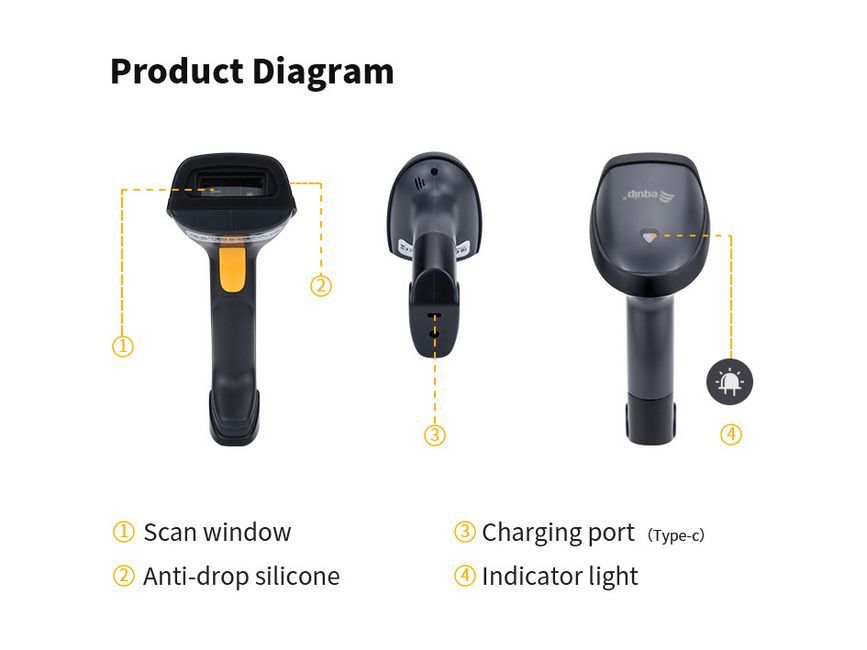 EQuip Wireless 2D Barcode Scanner with Stand Vonalkódolvasó Black