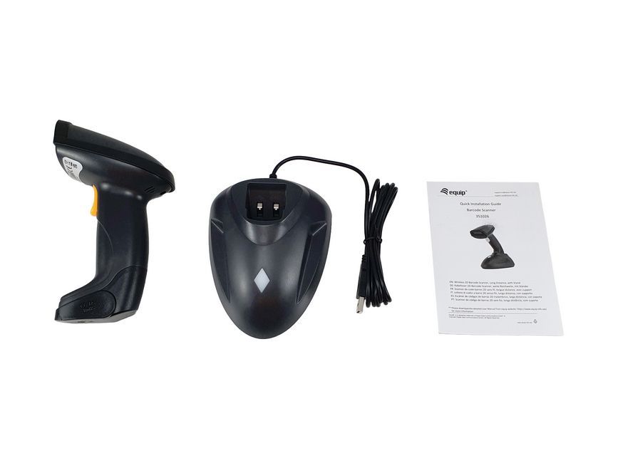 EQuip Wireless 2D Barcode Scanner Long Distance with Stand Vonalkódolvasó Black