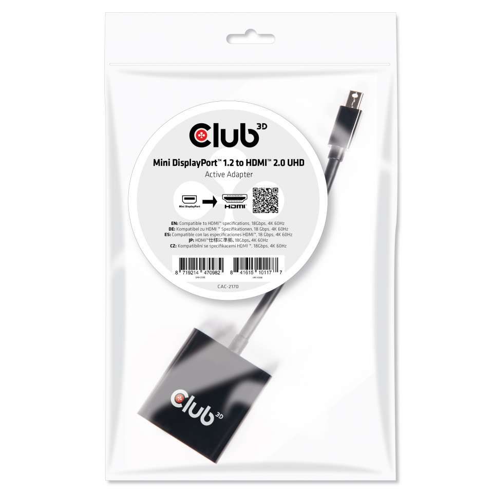 Club3D Mini DisplayPort 1.2 to HDMI 2.0 UHD Active Adapter Black