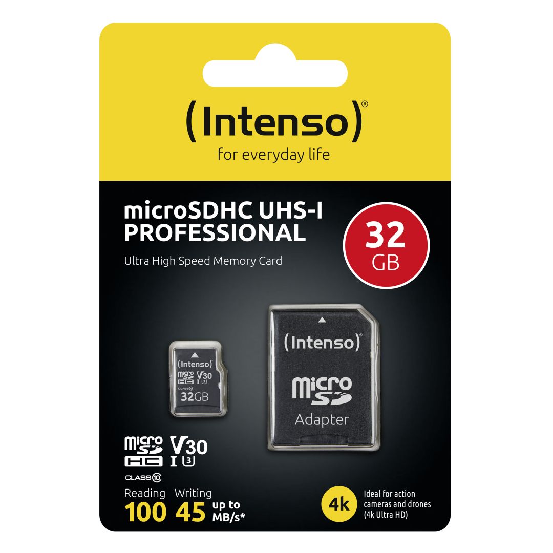Intenso 32GB MicroSDXC Professional Class 10 U3 V30 + adapterrel
