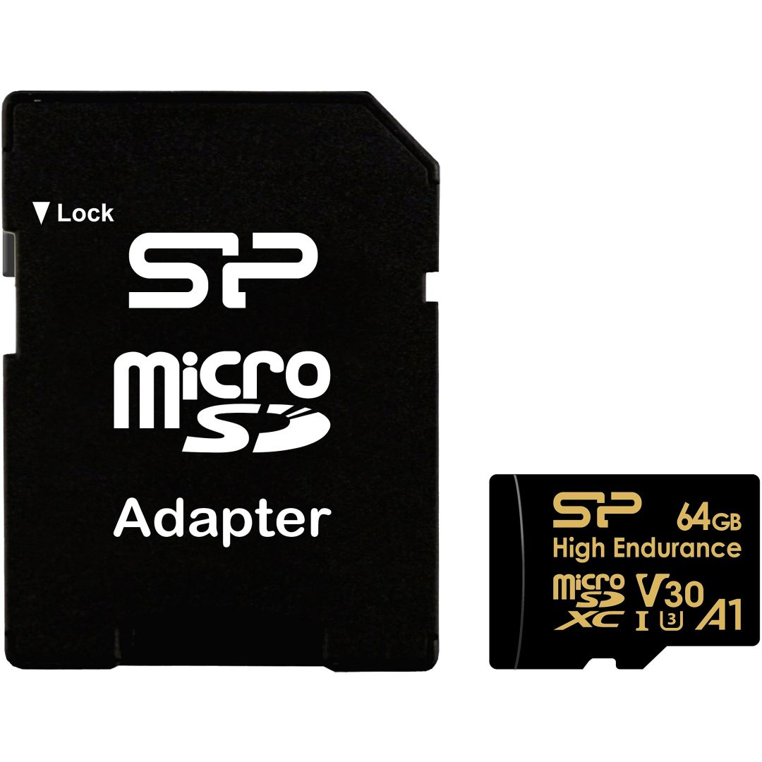 Silicon Power 64GB microSDXC Gold Series High Endurance Class 10 UHS-I U3 V30 A1 + adapterrel