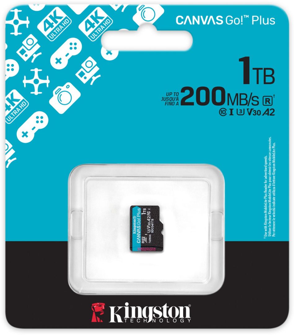Kingston 1TB microSDXC Canvas Go Plus Gen4 Class 10 UHS-I U3 V30 adapter nélkül