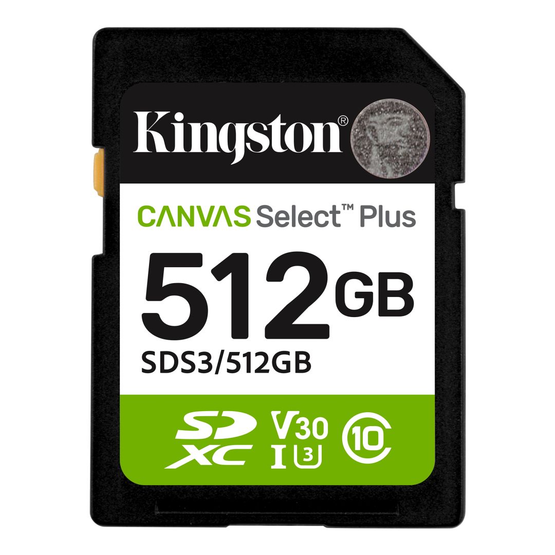 Kingston 512GB SDXC Canvas Select Plus Gen3 Class 10 UHS-I U3 V30 A1
