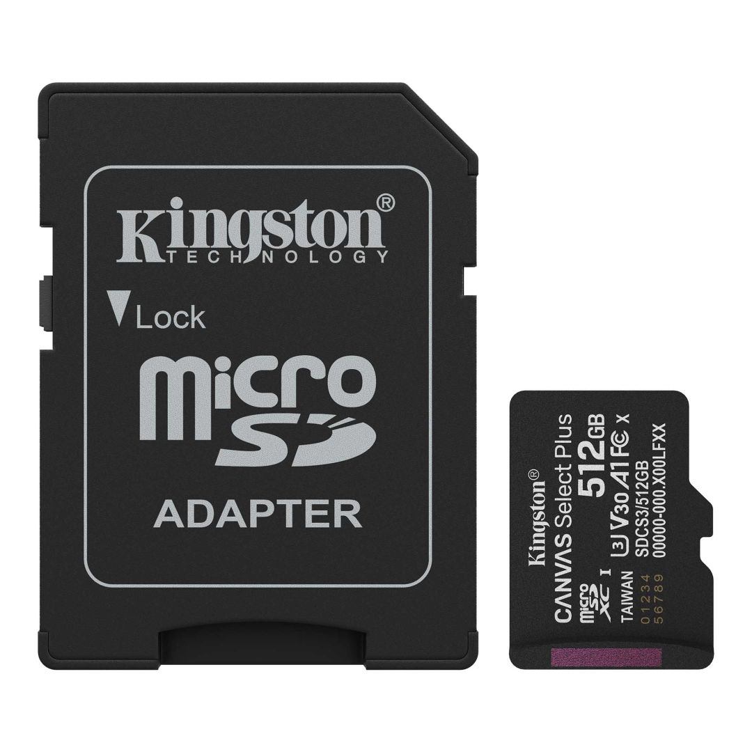 Kingston 512GB microSDXC Canvas Select Plus Gen3 Class 10 UHS-1 A1 V30 + adapterrel