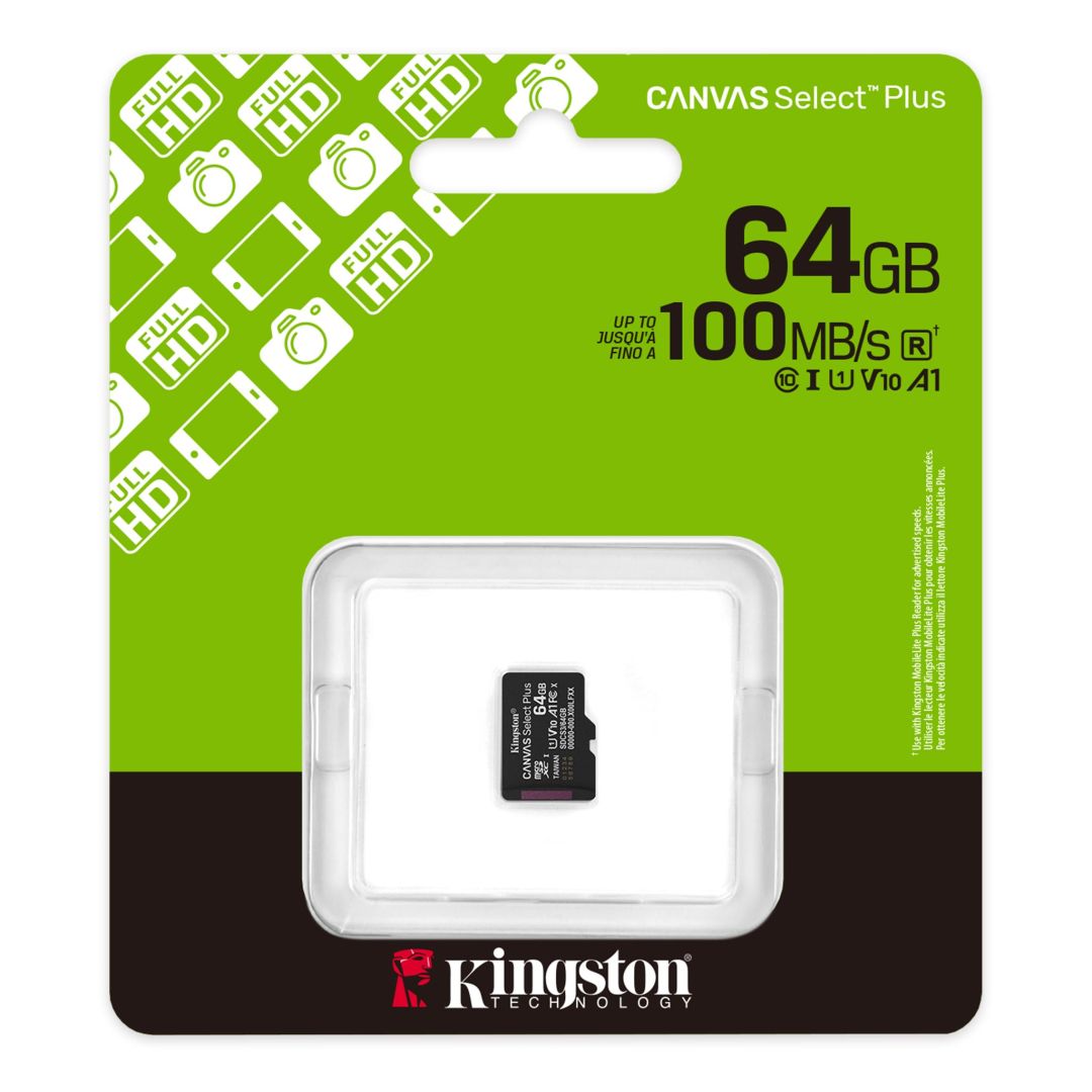 Kingston 64GB microSDXC Canvas Select Plus Gen3 Class 10 UHS-1 A1 V10 adapter nélkül