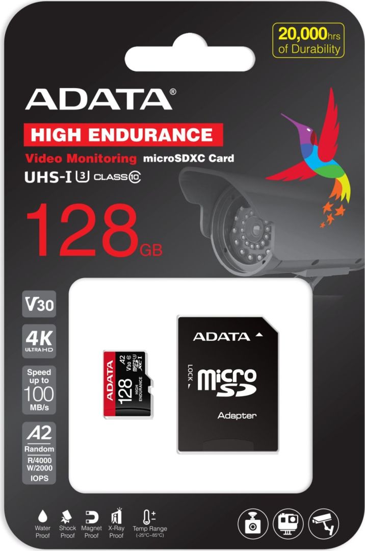 A-Data 128GB microSDXC High Endurance UHS-I U3 Class 10 V30S + adapterrel