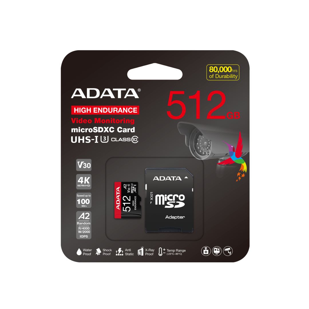 A-Data 512GB microSDXC High Endurance UHS-I U3 Class 10 V30S + adapterrel