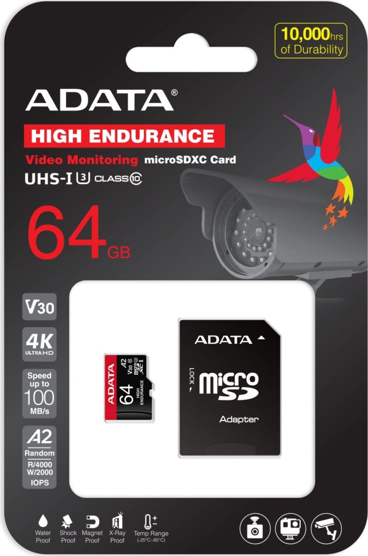 A-Data 64GB microSDXC High Endurance UHS-I U3 Class 10 V30S + adapterrel