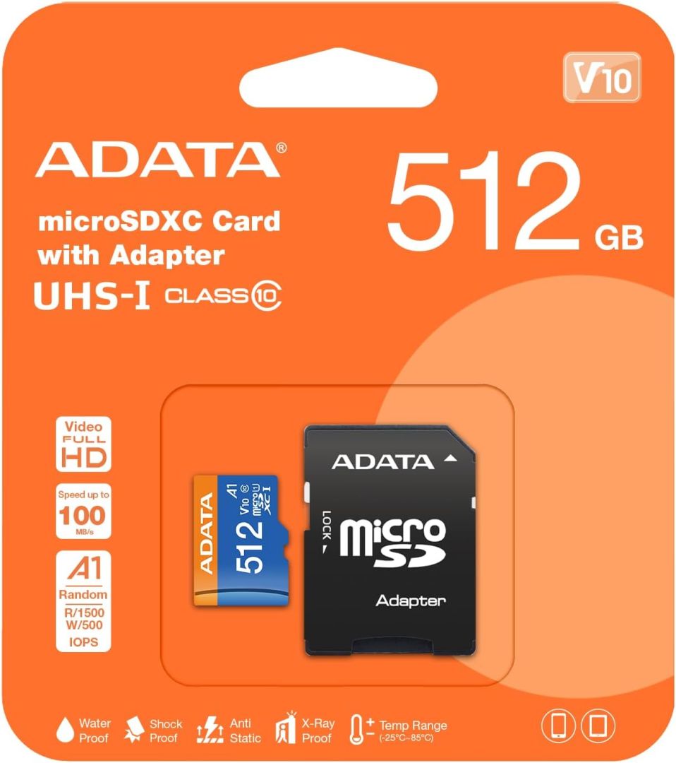 A-Data 512GB microSDXC Premier UHS-I U1 Class 10 V10 + adapterrel
