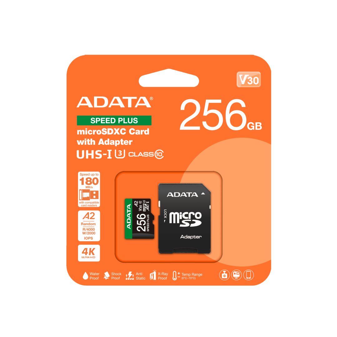 A-Data 256GB microSDXC Speed Plus Class 10 UHS-I U3 V30 + adapterrel