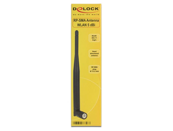 DeLock WLAN 802.11 b/g/n Antenna RP-SMA plug 5 dBi omnidirectional with tilt joint Black