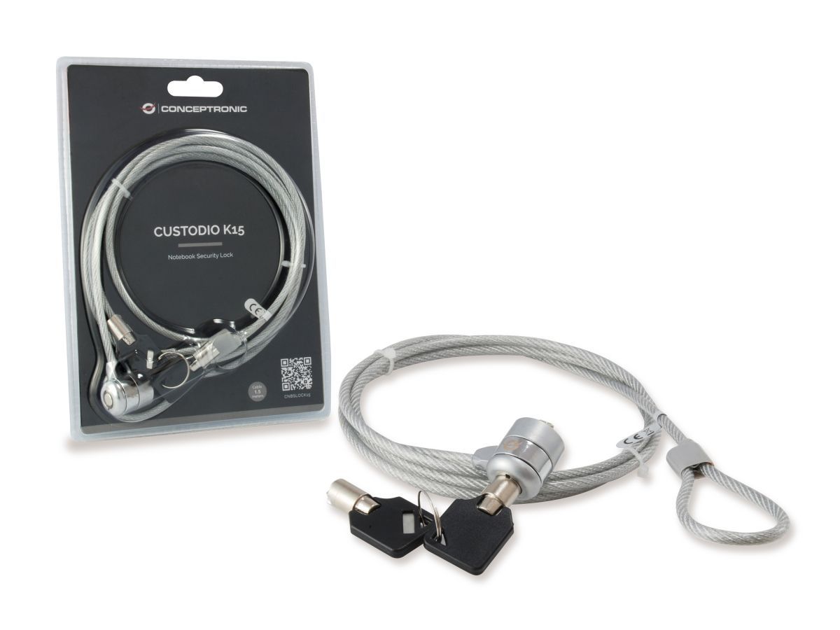 Conceptronic  CNBSLOCK15 Keyed Laptop Lock 1,5m Grey