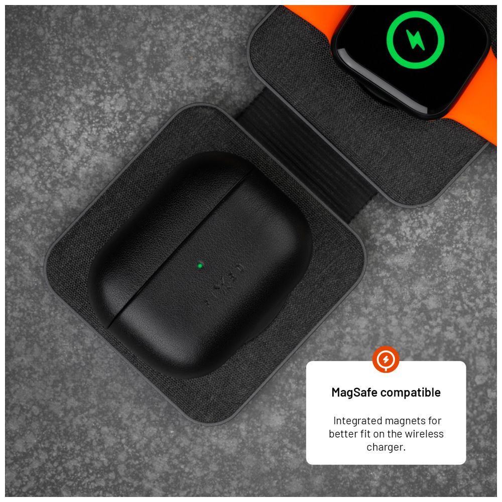 FIXED PodsLeather MagSafe támogatással Apple AirPods Pro 2/Pro 2 (USB-C) készülékekhez fekete