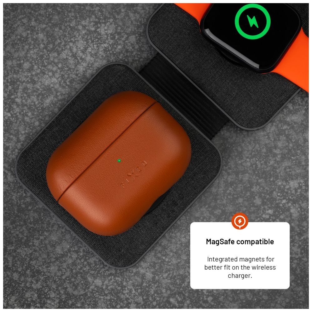 FIXED PodsLeather MagSafe támogatással Apple AirPods Pro 2/Pro 2 (USB-C) készülékekhez barna
